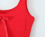 KYLETHOMASW  -  Pretty Girl O Neck Sleeveless Bow Bud Mini Dress Women Fit And Flare Slim Summer Dresses Red White Tank Sexy Sweet Robe