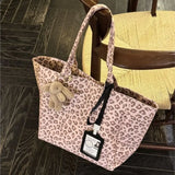 KYLETHOMASW  -  Hot Girl Sweet Cute Pink Leopard Handbag Women Large Capacity Canvas Shoulder Bag Ladies Everyday Commute Versatile Underarm Bag