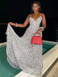 KYLETHOMASW  -  Backless Elegant See Through Maxi Dress Women Polka Dots Print Low-Neck Sleeveless Summer Holiday Ruched Sexy Outfits