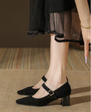 KYLETHOMASW  -  High Heeled Women Autumn New Fashion One-word Buckle with Light Mouth Pumps Womens Thick Heel Small Square Head Mary Jane Shoes