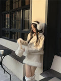 KYLETHOMASW  -  Sweet Hot Girl Suit for Women in Autumn and Winter Thickened Short Cotton Jacket Mini Skirt Two-piece Set Fashion Female Clothes