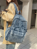 KYLETHOMASW  -  Lace-up Bow Denim Mochila Large Capaci School Bag Spacious Durable Mochilas Mujer Classical Bolsos Backpack Bolsas Feminina