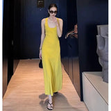 KYLETHOMASW  -  Elegant Women's Sleeveless Knit Long Dress Solid Color Elastic Slim A-Line Dresses Summer Casual Beach Holiday Sundress A010