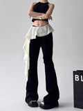 KYLETHOMASW  -  Lace Patchwork Lace Up Pants for Women 2205 New Slim Fit Fake Two Piece Flare Pants Y2k High Waist Black Straight Trousers