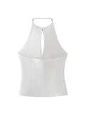 Kylethomasw  Summer Sexy Halter Tops Woman Fashion Solid O-Neck Sleeveless Hollow Out Backless Bow Decoration Female Elegant Slim Top