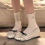 KYLETHOMASW  -  Polka Dot Mary Jane Shoes Women Sweet Ruffle Internal Elevation Shoes Ladies Soft Sole Slip on Daily Comfort Dress Footwear