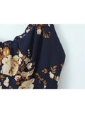 KYLETHOMASW  -  Summer French Vacation Flower Print Lace-up Slim Slash Neck Sleeveless Spaghetti Strap Dresses