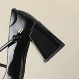 KYLETHOMASW  -  New Women Mary Janes Shoes Vintage Pumps Patent Leather Shoes High Heels Dress Shoes Black Shallow Boat Shoe Zapatos Mujer