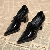 KYLETHOMASW  -  New High Heels Shoes Waterproof Platform Large Size Fashion Shallow Patent Leather High Quality Women Shoes Zapatillas Mujer
