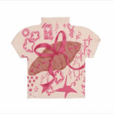 KYLETHOMASW  -  American Printed Graffiti Short Sleeved T-shirt Summer New Style Spicy Girl High Neck Slimming Design Pleated Top