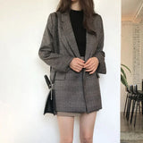 KYLETHOMASW  -  Women Winter Plaid Blazers Coats Korean Fashion Elegant Solid Thick Jacket Female Double Breasted Office Lady Long Overcoat