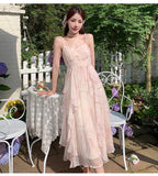 KYLETHOMASW  -  Chic Spaghetti Strap Women's Dresses Summer French Style Princess V-neck Evening Dresses Fashion Elegant Female Dress