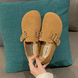 KYLETHOMASW  -  Faux Suede Leather Loafers Women Rivet Belt Flats Mocasines Ladies Garden Shoes Clogs Barefoot Tabis Comfy Slip On Walking Shoes