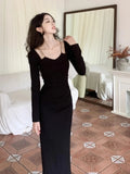 Kylethomasw Women Sexy Bodycon Slim Midi Dress French Chain Spaghetti Strap Wedding Party Birthday Evening Prom Robe Solid Sheath Clothing