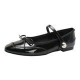 KYLETHOMASW  -  Hook&Loop Flats Mary Janes Women Round Toe Bowtie Ballets Shoes Ladies Red Japanned Leather Loafers Daily Office Mocassines