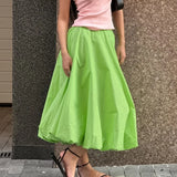 Kylethomasw   - Loose Green Bubble Mid Skirt Female 2024 Summer New Fashion European and American Solid Color High Waist Mid-length Skirt Women