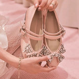KYLETHOMASW  -  Women's Mary Jane Shoes Exquisite Rhinestone Bow Casual Shoes for Woman Fashion Lolita Flat Shoe Designer Shoes Zapatos De Mujer