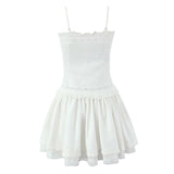 KYLETHOMASW  -  Sexy Beige White Lace Spliced Sling Dress Women Low waist A-line Summer Short Dresses Holiday Party  Robe Cotton