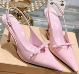 KYLETHOMASW  -  One Line Buckle High Heels Women's Slim Heels New Summer Style Bow Tie Wrap Hollowed Out Patent Leather Sandals