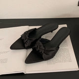 KYLETHOMASW  -  Fashion Butterfly-Knot Ladies Heeled Slippers Shoes Summer Pointed Toe Women Low Heel Slippers Female Slides Sandals Pumps