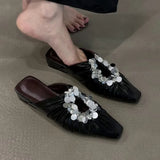 KYLETHOMASW  -  Women Mules Shoes Bling Flats Square Toe Slippers Elegant New Summer Sandals Dress Party Luxury Woman Slingback Shoes Mujer