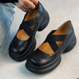 KYLETHOMASW  -  Leather Shoes for Women's Spring and Autumn New Cross Belt Genuine Leather Pumps for Women Thick Soled Mary Jane Shoes