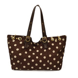 KYLETHOMASW  -  Korean Retro Polka Dot Shoulder Bag Metal Ring Decor Large Capacity Travel Tote Bag Fashion Casual Commuter Underarm Bags