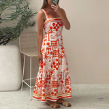 KYLETHOMASW  -  Casual Summer Pattern Print Beach Suspender Dress New Fashion Hollow Waist Bohemian Dress Elegant Women Sleeveless Party Dress