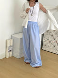 KYLETHOMASW  -  Korean Chic Summer Age Reducing Temperament Elastic Waist Drawstring Loose Versatile Striped Casual Pants Floor Women
