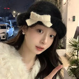KYLETHOMASW  -   Sweet Hot Girl Elegant Bow Fedoras Women's Winter Curdled Knitted Fedoras Fashion Female Trendy Accessories