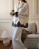 KYLETHOMASW  -  Women French Style Spring Long Sleeve  Sleepwear Set Home Comfortable V-Neck Home Clothes