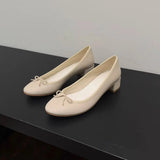 KYLETHOMASW  -  New Round Toe Mary Jane Shoes Patent Leather Bow Ballet Flats Womens Low Block Heel Pumps Elegant Daily Dress Zapatos Mujer