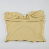 KYLETHOMASW  -  Lace lace one neck bow pleated strapless sweet and spicy contrasting color sexy slim fit versatile short top