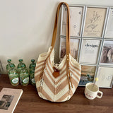 KYLETHOMASW  -  Hollow Knitted Women's Korean Shoulder Bag High Quality Vacation Beach Woven Tote Shopper Bag for Lady New Female Handbags