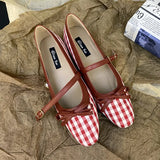 KYLETHOMASW  -  High Quality Checkered Design Mary Jane Shoes Women Inner Height Increase Flat Ballet Shoes Comfortable Soft Bottom Casual Shoes