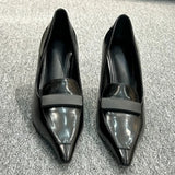 KYLETHOMASW  -  Sexy Pointed Toe Patent Leather High Heels Women Fashion Sewing Thin Heel Designer Shoes Elegant Comfort Commuting Office Shoes