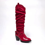 KYLETHOMASW  -  Women's Autumn and Winter knee high boots with loose design patent leather toe buckle strap for daily wear