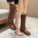 KYLETHOMASW  -  Winter Women Knee High Boots Fashion Belt buckle Long Boots Female Elegant Thick Heel Women's Knight Botties