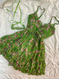 KYLETHOMASW  -  Sweet Lolita Kawaii Mini Dress Women Floral Lace Ruffle Tiered Cake Skirt V Neck Bowknot Spaghetti Strap Vacay Daily Fashion