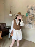 KYLETHOMASW  -  White Gentle Style Long-sleeved Dress for Women with Waist Slimming a Character