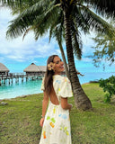 KYLETHOMASW  -  French Elegant Floral Print Short Dress Women Holiday Sleeved Fashion Ladies Midi Dress