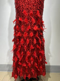 Kylethomasw Women Summer Luxury Sexy Mesh Sequins Feather Red Maxi Long Gowns Dress Elegant Evening Party Club Dress