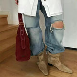 KYLETHOMASW  -  Genuine Leather Butterfly Knot Wrapped Strap Short Ankle Boots Women Polished Color Distressed Flat Bottomed Bare Shoes Female