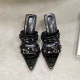 KYLETHOMASW  -  Fashion Pointed Toe Ladies Heels Pumps Slides Shoes New In Spring Summer Female Slip On Footwear Rivet Women High Heels Shoes