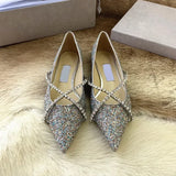 KYLETHOMASW  -  Women's single shoes,Europeanand American spring and autumn newfashionable pointeddiamond chainflat bottomed shallow mouth shoes