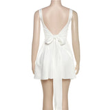 KYLETHOMASW  -  Three Sisters Summer New Temperament Elegant Birthday Party White Woman Clothing Backless Tie Bow Solid Color Prom Dress  2025