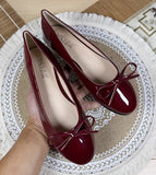 KYLETHOMASW  -  Women Round Toe Ballet Flats Spongy Bottom  Hot New 2024 Italian Shoes Patent Leather Classic Bow-Knot Dressing Slip-On 34 48 47