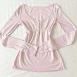 KYLETHOMASW  -  Y2K Pink Off Shoulder Long Sleeve Tops Women Letter Print Cute Sexy Shirt Solid Casual Aesthetic Joker Match Retro Clothing