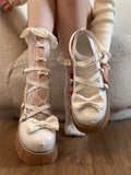 KYLETHOMASW  -  Sweet  Knot Mary Jane Shoes Women's Thick Bottom Platform Lovely Lolita Single Shoes New  Summer Fashion PU Mate...