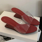 Kylethomasw Pvc Transparent Wedge Slippers for Women Open Toe Summer 2025 Slides Concise Footwear Female Fashion High Heels Sandals Ladies